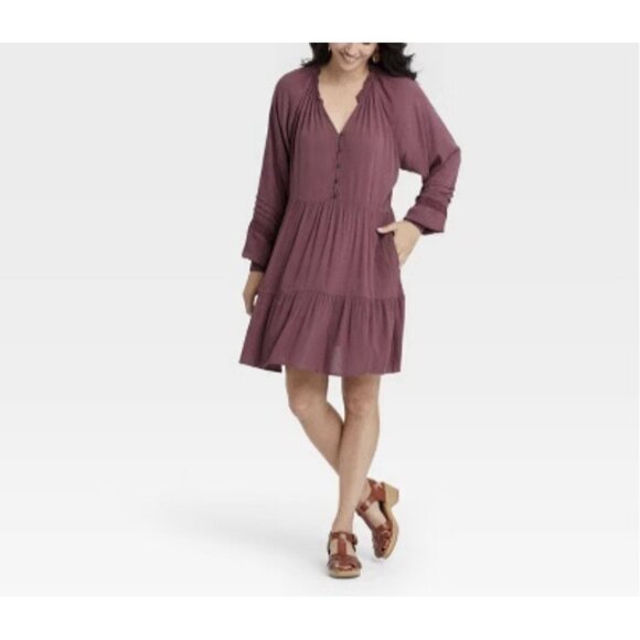 Knox Rose Dress Womens XL Pink Mauve Crinkle Gauze Pleated Crochet Boho Peasant - Picture 1 of 7